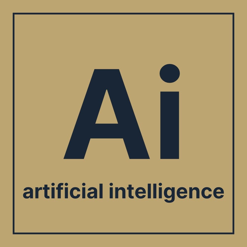 Artificial Intelligence element card with 'Ai' symbol in dark navy on golden tan background