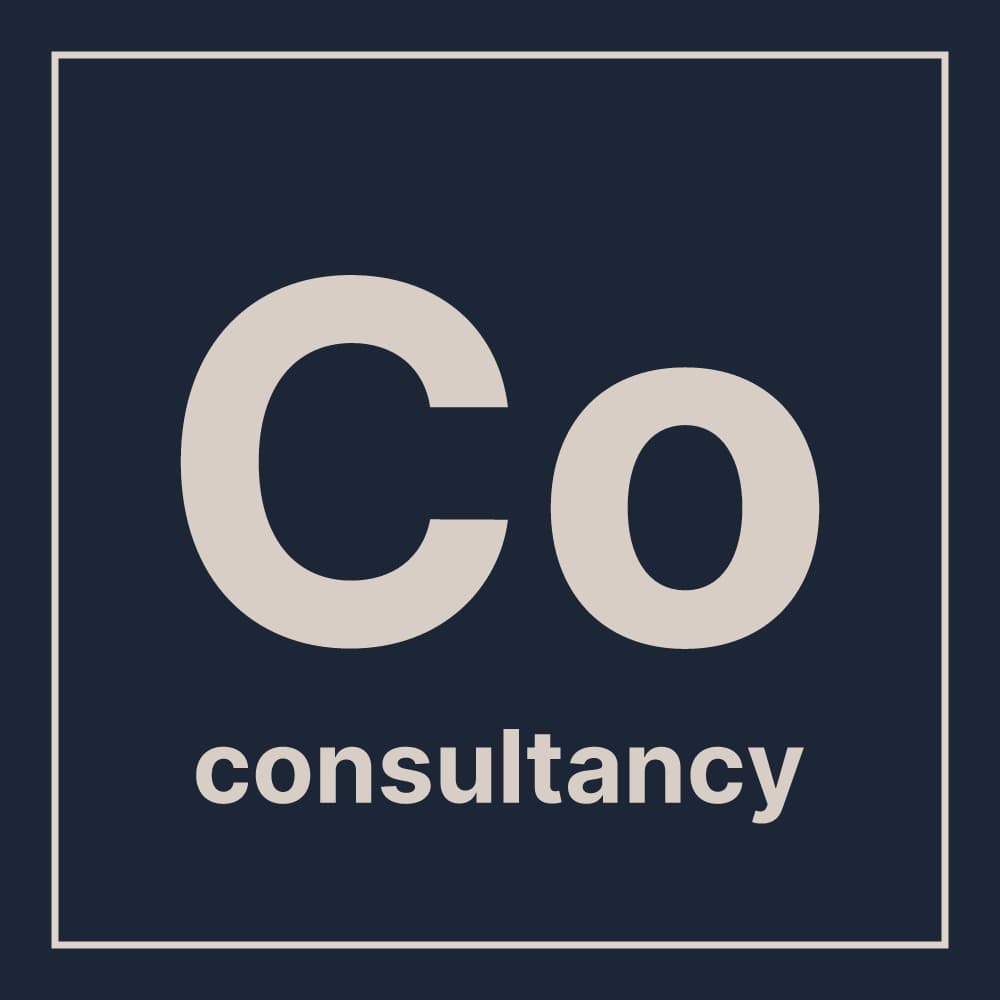 Consultancy element card with 'Co' symbol in beige on dark navy background