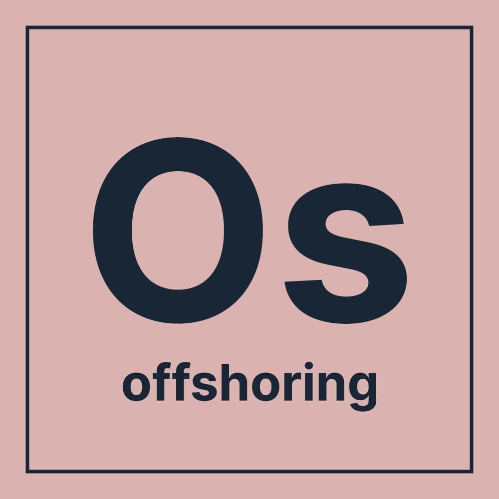Offshoring element card with 'Os' symbol in dark teal on dusty pink background