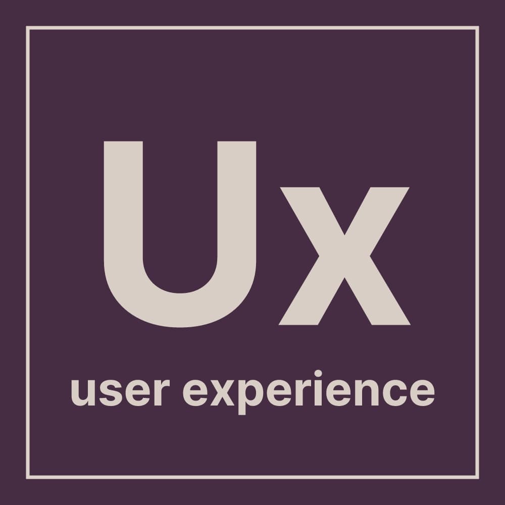 User Experience element card with 'Ux' symbol in beige on deep purple background